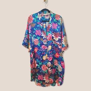 Vintage Floral Satin Button Down Shirtdress 14/16